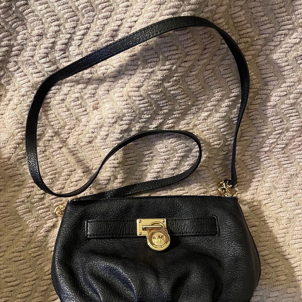 Michael Kors Black and Gold Crossbody Bag with Leather Finish